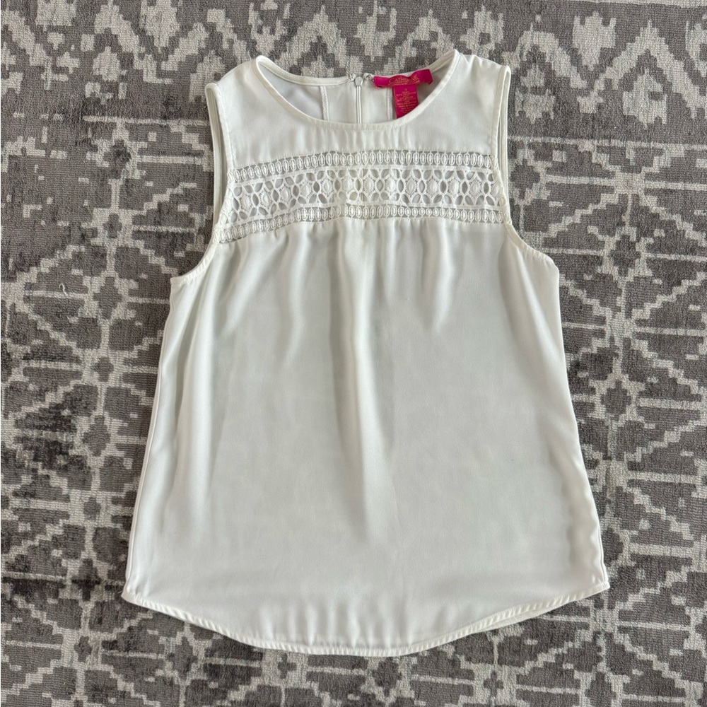 S Catherine Malandrino White Sleeveless Blouse Crochet peekaboo design
